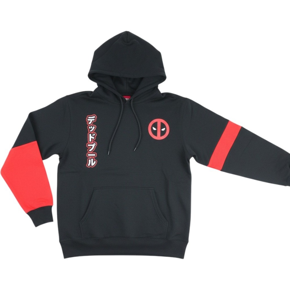 Marvel Deadpool Hoodie Black Red Graphic Japanese Text Sweatshirt Mens Medium